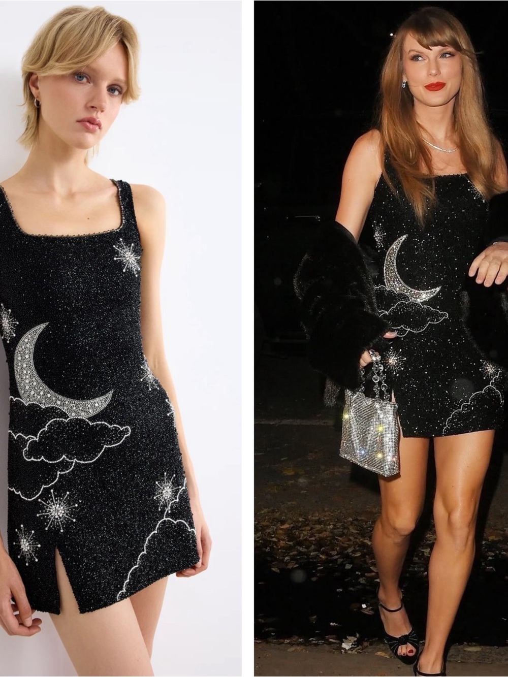 CLIO PEPPIATT Night Lucina Crystal Bead Embellished Moon Black Mini Dress Size L